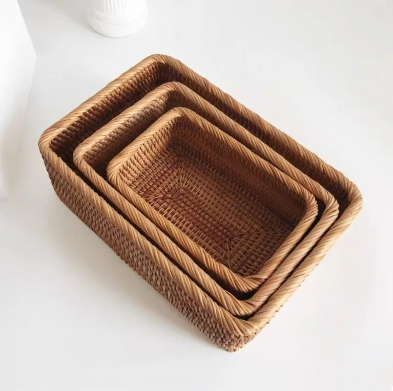 paniers rangement bambou tressé rustique bohème utilisation multiple plateau fruits decoration minimaliste