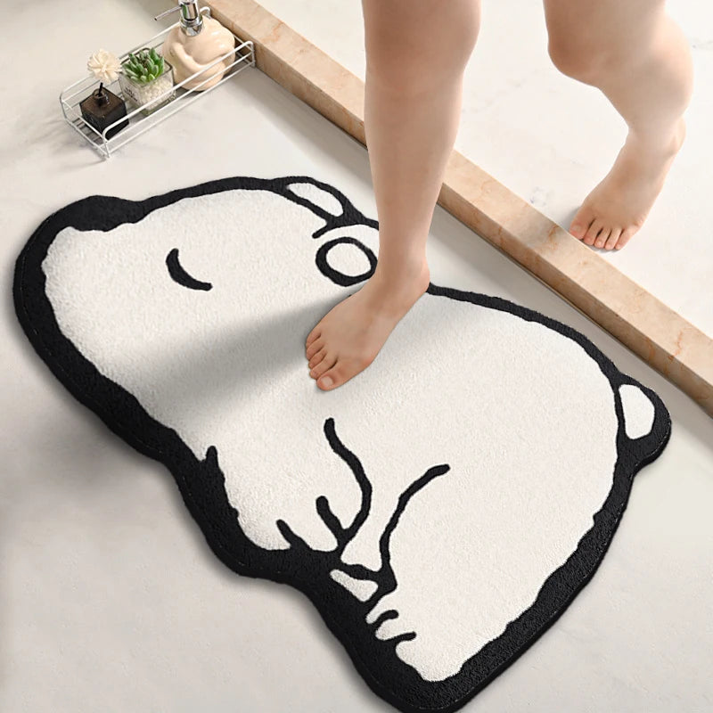 tapis sol doux animé gris blanc rose marron visage chien chat motifs floraux