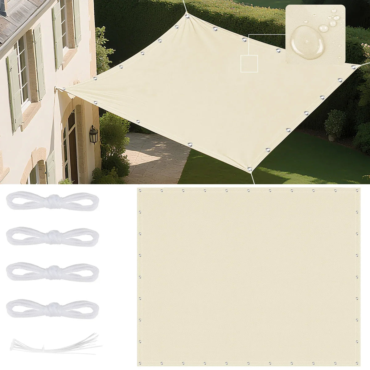 voile soleil beige clair métalliques résistante l'eau enduit pu moderne jardins patios pergolas camping