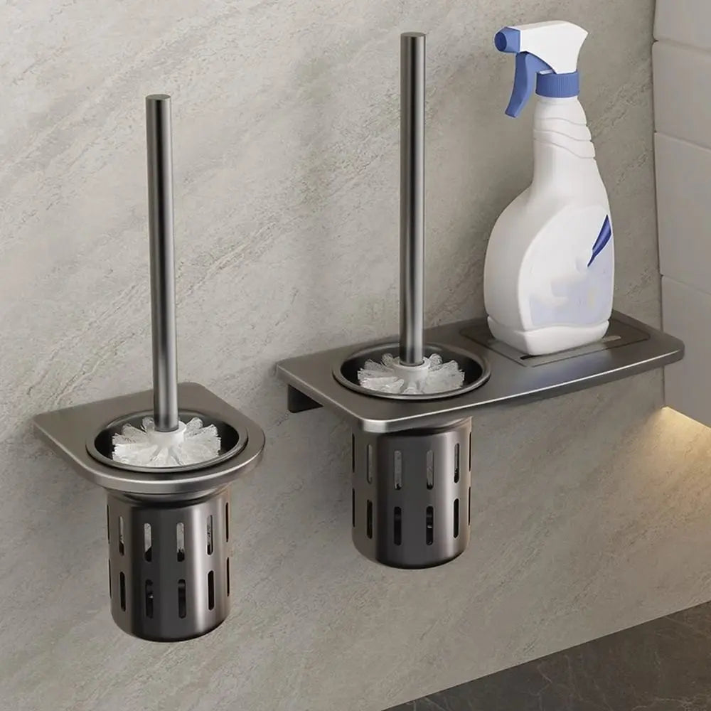 porte brosse wc moderne adhésif blanc gris rond piqueté salle bain