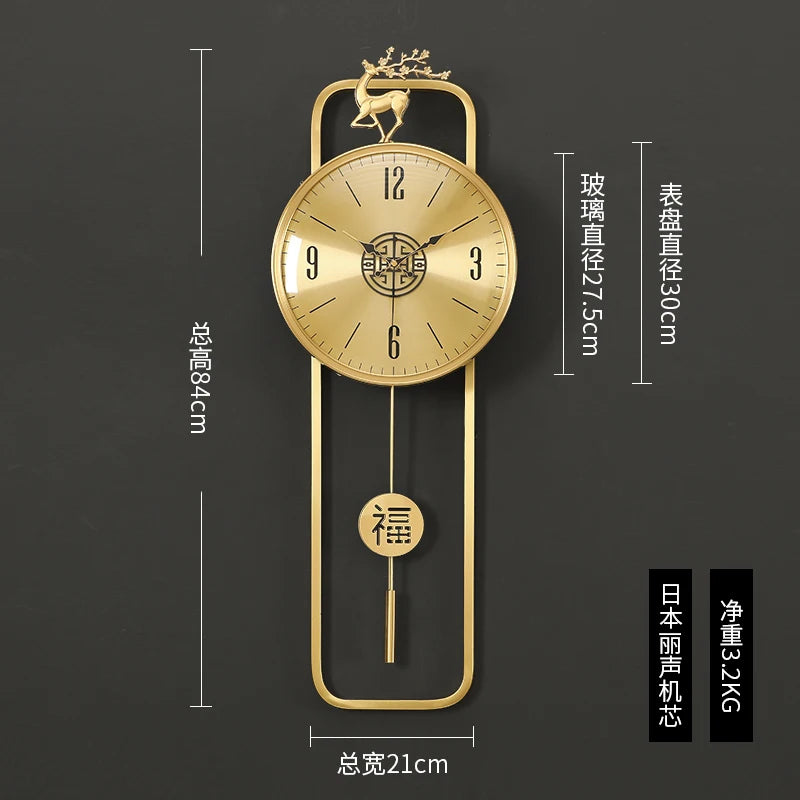 horloge murale moderne or marron chinois chiffres circulaires fixations deco chambre salon