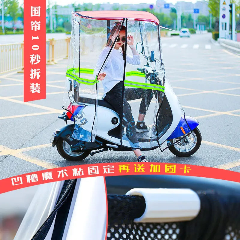 rideau pluie transparent noir rouge vert scooter protection moderne utilitaire tringles cordes