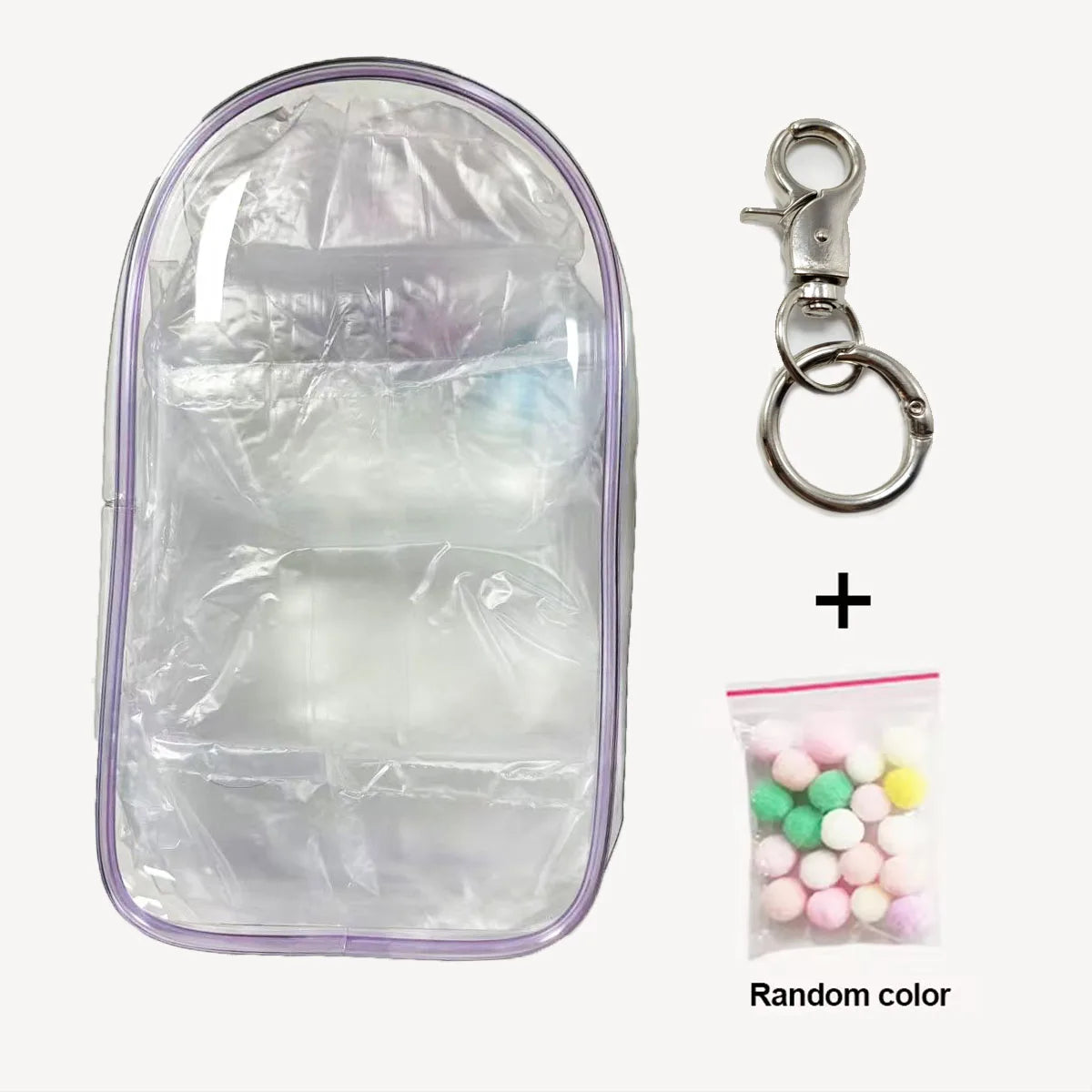 sac main transparent moderne chaîne métallique personnage peluche pompons colorés tendance adulte fille garçon