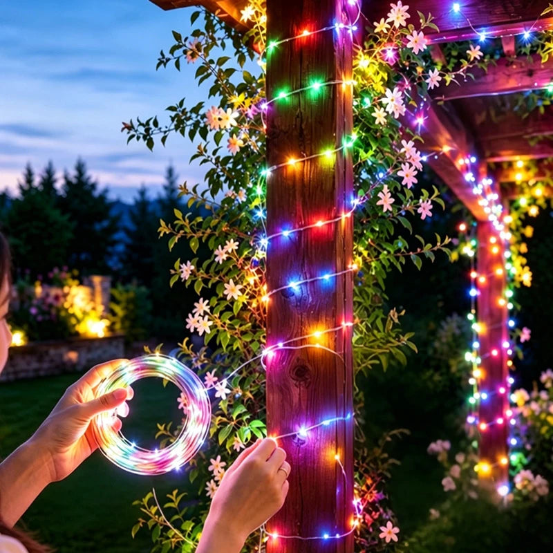 guirlande lumineuse solaire flexible 100 led multicolore ip65 imperméableextérieur jardin decoration festive