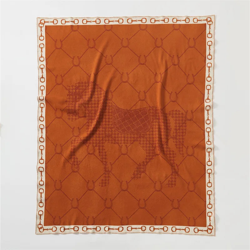 couverture tricotée acrylique moderne beige marron orange américain motif chaines carres portable printemps automne