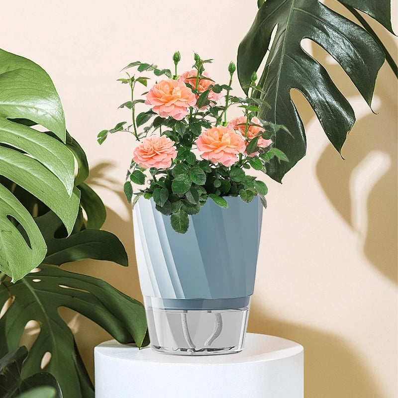 pot fleur auto arrosant double couche plastique moderne plante intérieur blanc