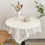 nappe dentelle motif floral vintage shabby chic blanc crème semi transparent table décoration maison