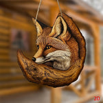 décoration murale renard bois marron orange rustique artistique chambre salon 23cm 25cm suspension cordon
