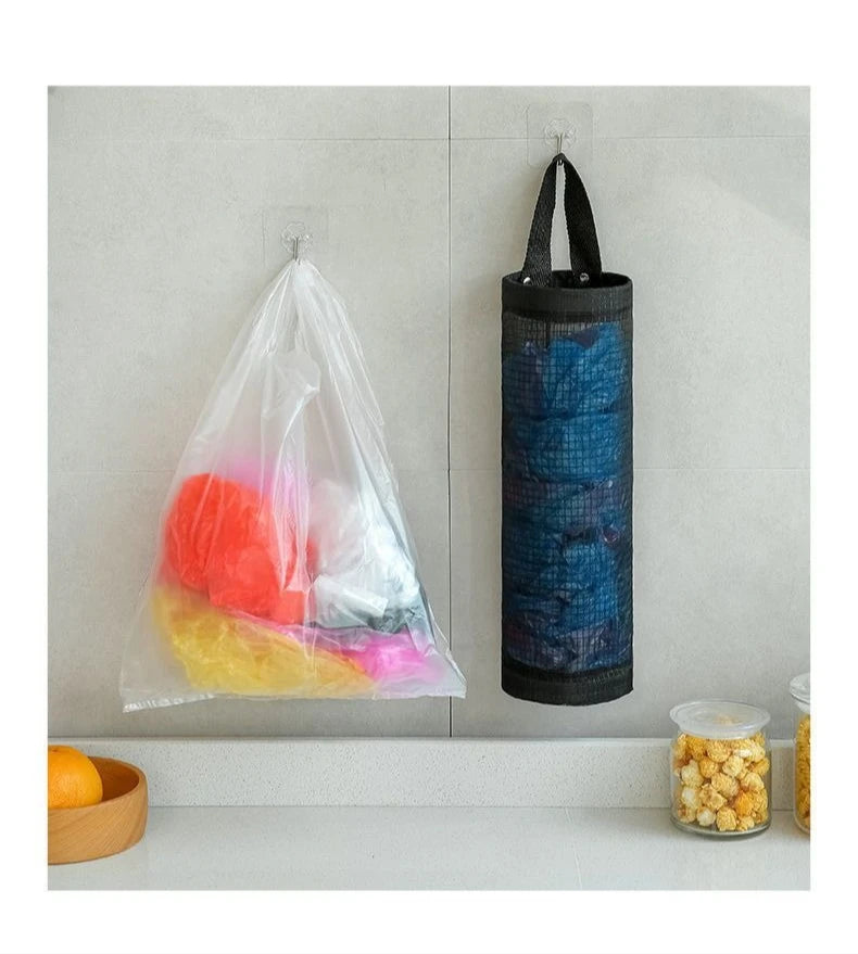 sacs rangement réutilisables polyester maille grossière accroche mur porte noir gris jaune semi transparent