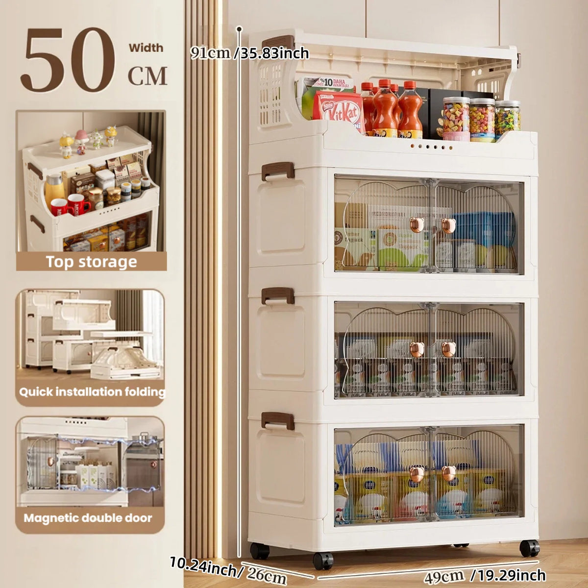 boîtes rangement pliant roulette blanc cassé moderne transparent arches