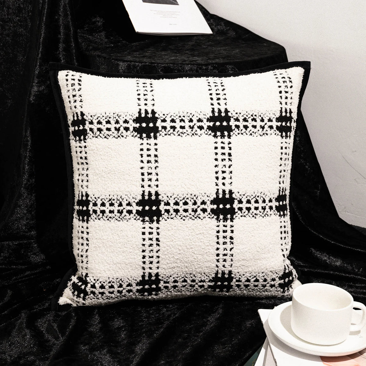 housse coussin géométrique noir blanc modernes 45x45cm amovibles lavables adultes casa bohème