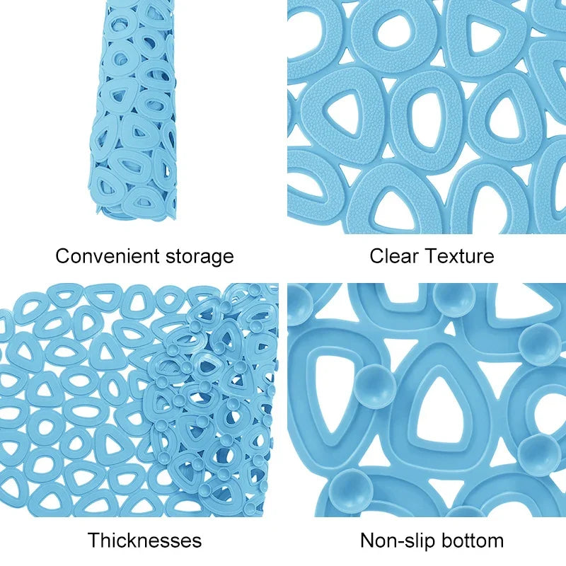 tapis bain moderne bleu clair motifs géométriques alvéolés semi transparent antidérapant respectueux environnement