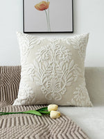 taie d'oreiller motif floral brodé polyester élégant décoration maison coussin beige fixations