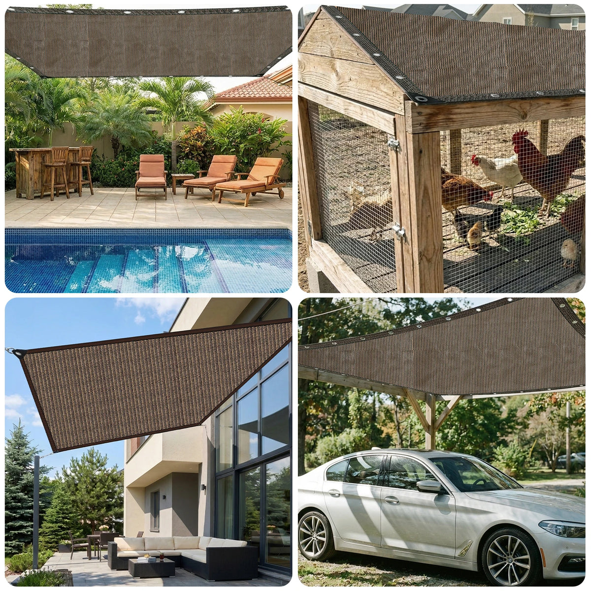 toile protection solaire marron clair tissée moderne clips métalliques cordelette 100x200cm 200x300cm 200x400cm 300x400cm