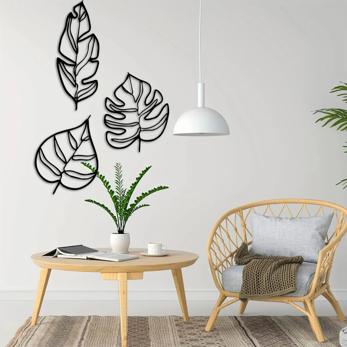 décoration murale feuilles métal noir minimaliste trois pièces moderne
