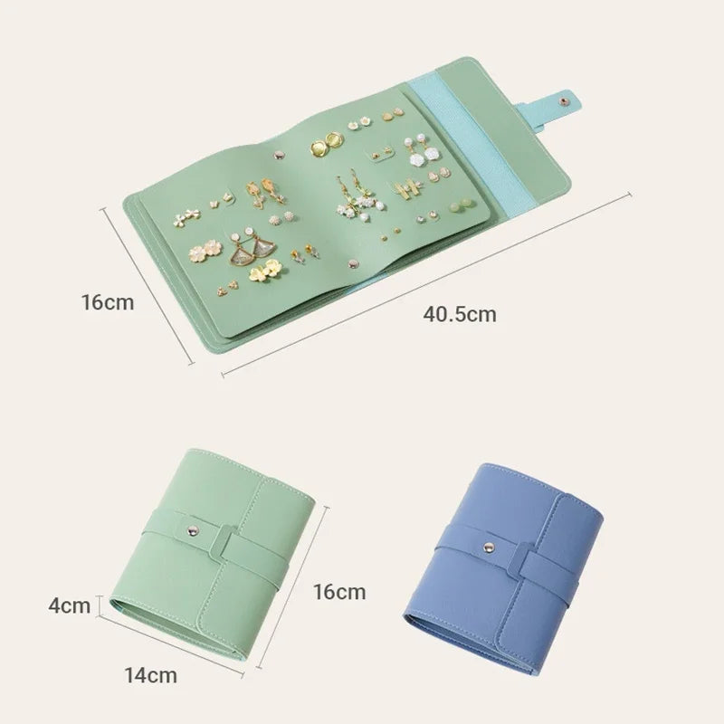 organisateur bijoux boîte carnet repliable simili cuir transparent moderne fermoir boucles d'oreilles