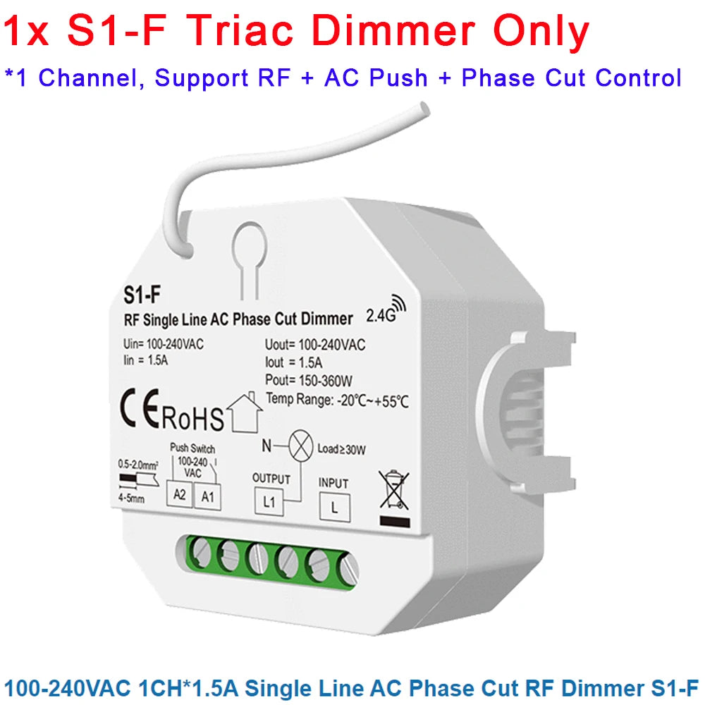 interrupteur lumière blanc moderne variateur rf push triac dimmer ac phase cut 240w pwm