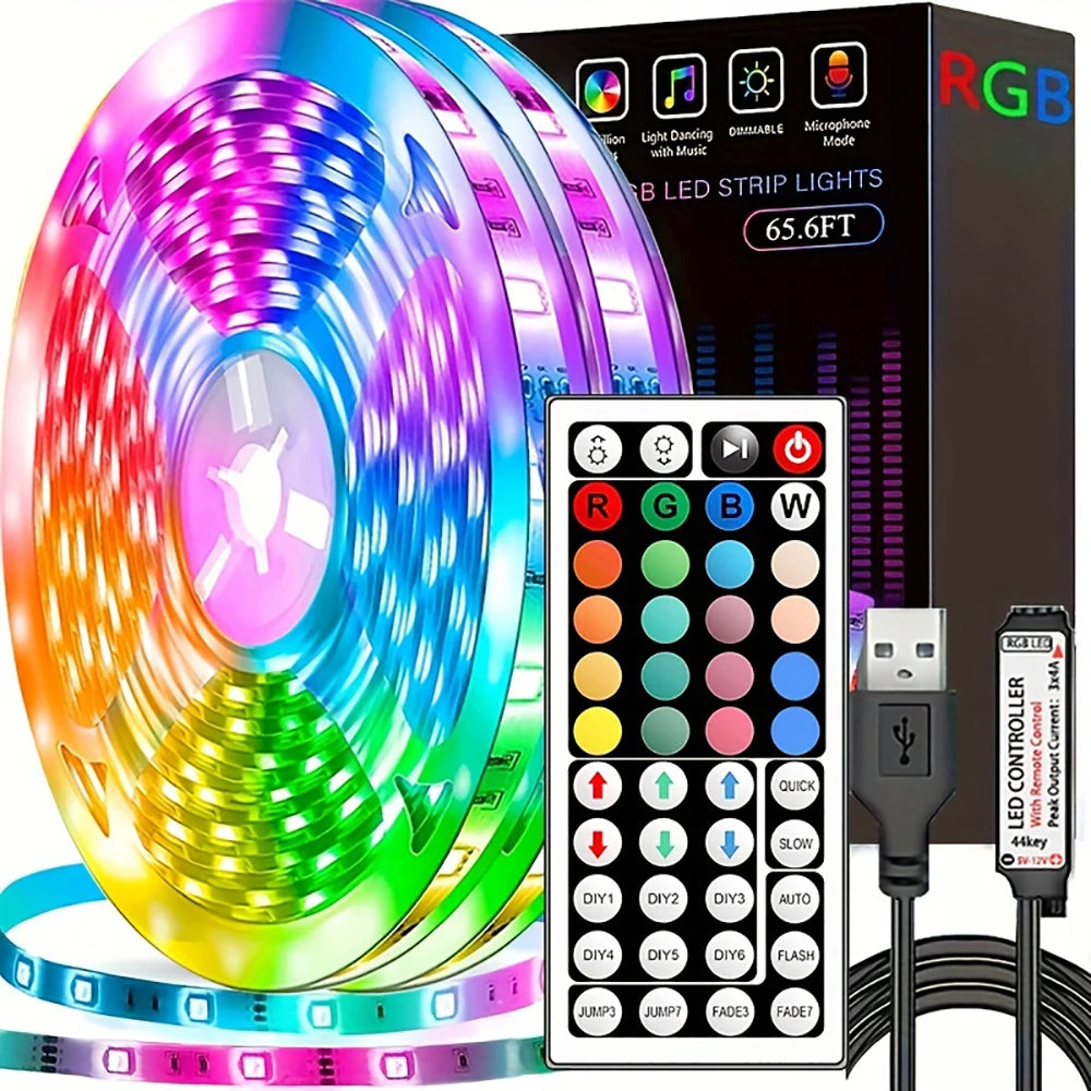 ruban led multicolore moderne télécommande 44 touches adhésif guide chambre salon deco fête