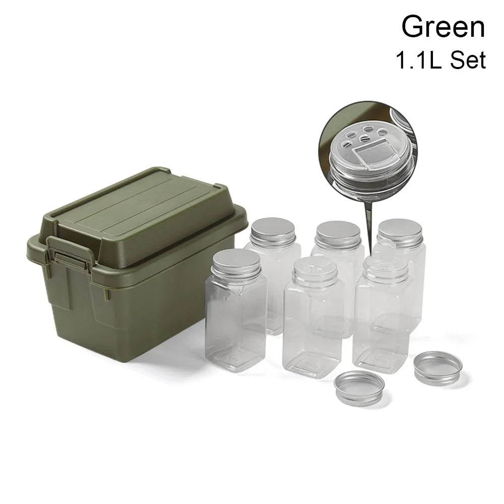 boîtes rangement camping réutilisables plastique noir vert beige poignées couvercles pratiques robustes