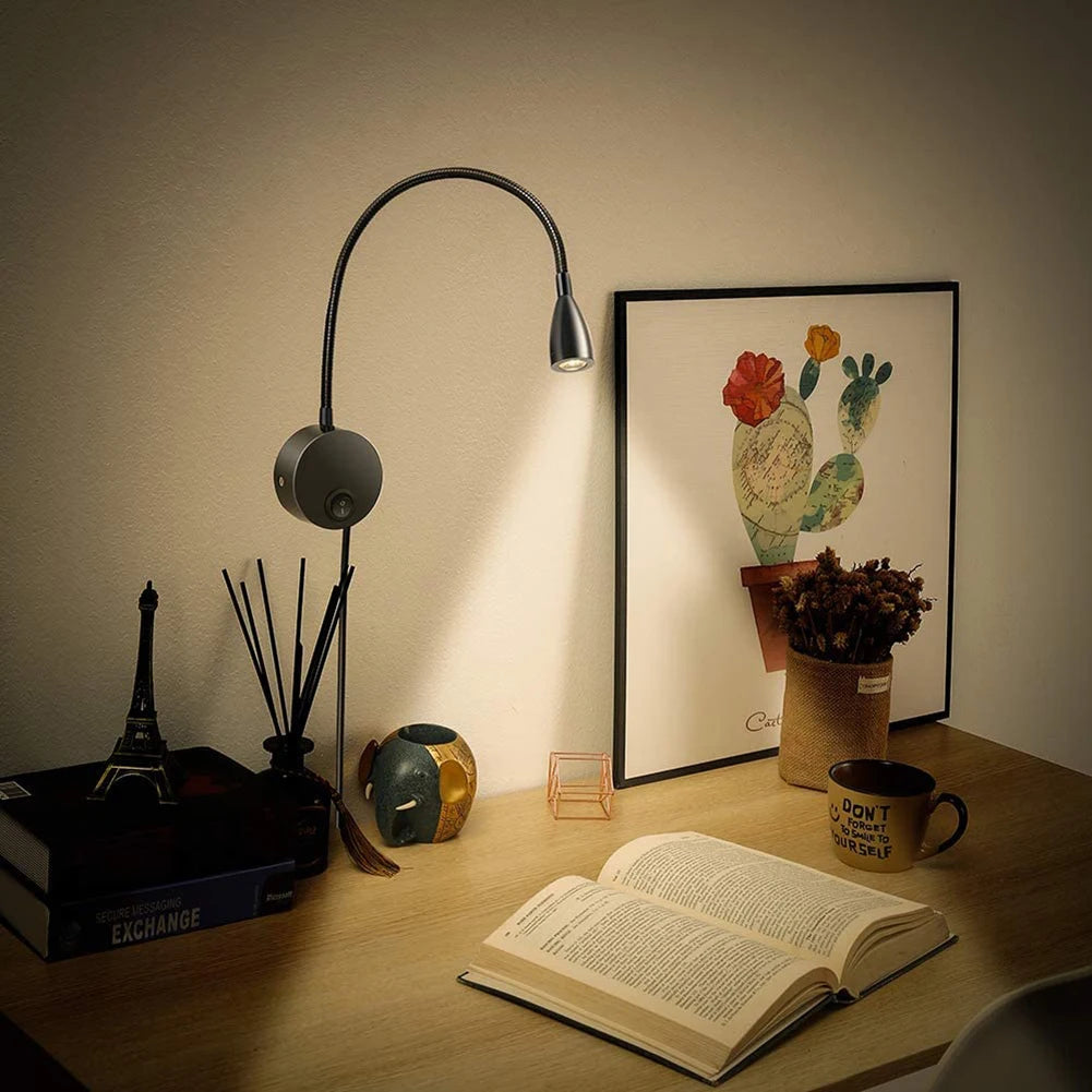 lampe lecture led moderne fixée mur noire flexible interrupteur bouton rechargeable
