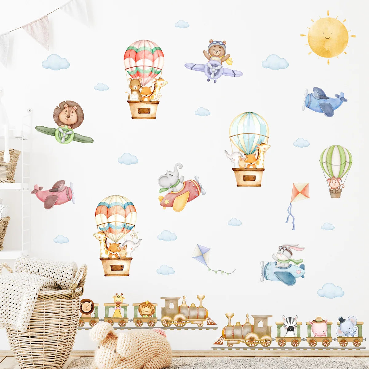 autocollant mural animaux forêt dessin animé décoration chambre bébé fille garçon sticker murale pvc