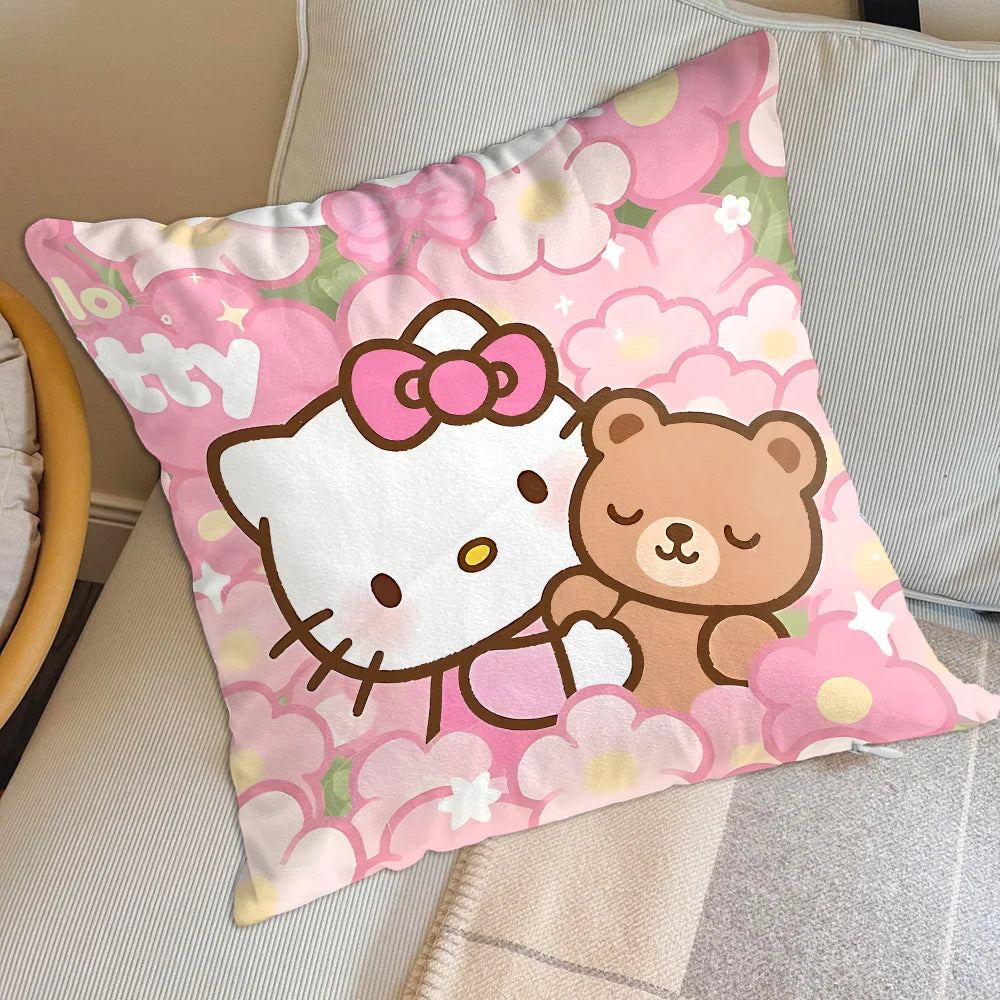 housse coussin carré hello kitty motif fleurs lapin ours coeurs chaussettes polyéstère decorative lit