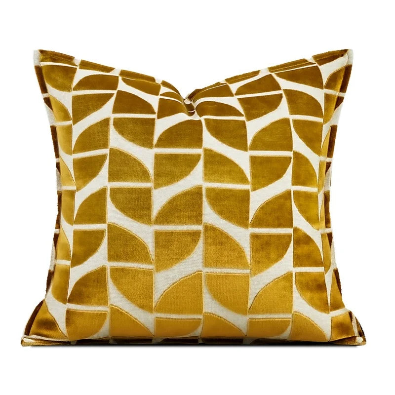 housse coussin jacquard géométrique or blanc moderne décoration canapé chaise maison carré polyester
