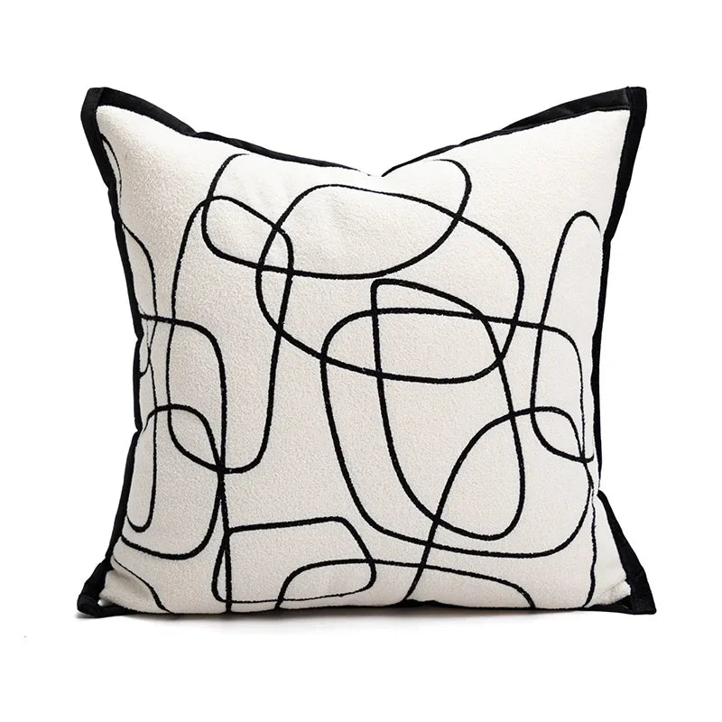 housse coussin décorative carrée motif noir blanc moderne canapé salon maison