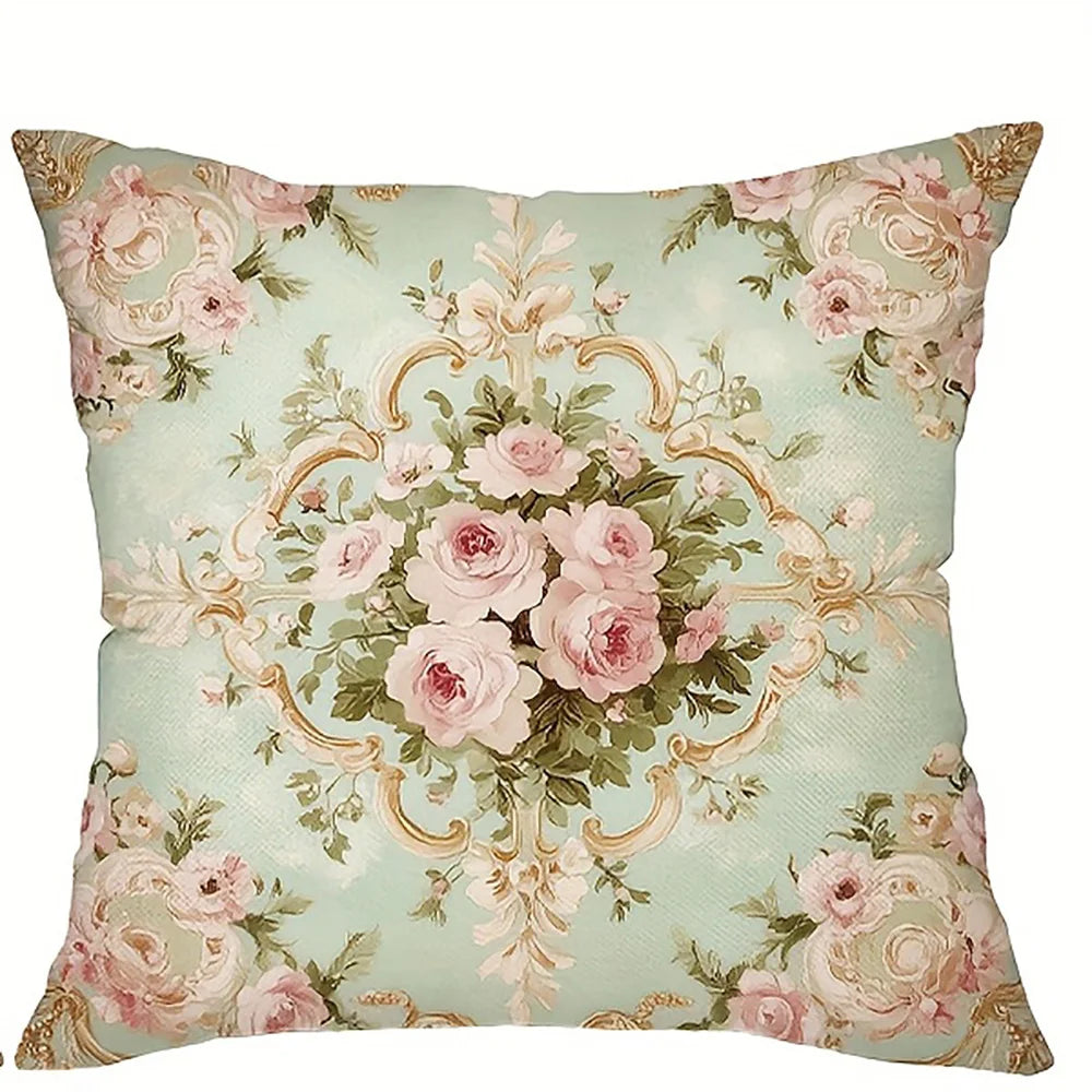 taies d'oreiller motif floral vintage rose blanche zip closure decoration chambre maison