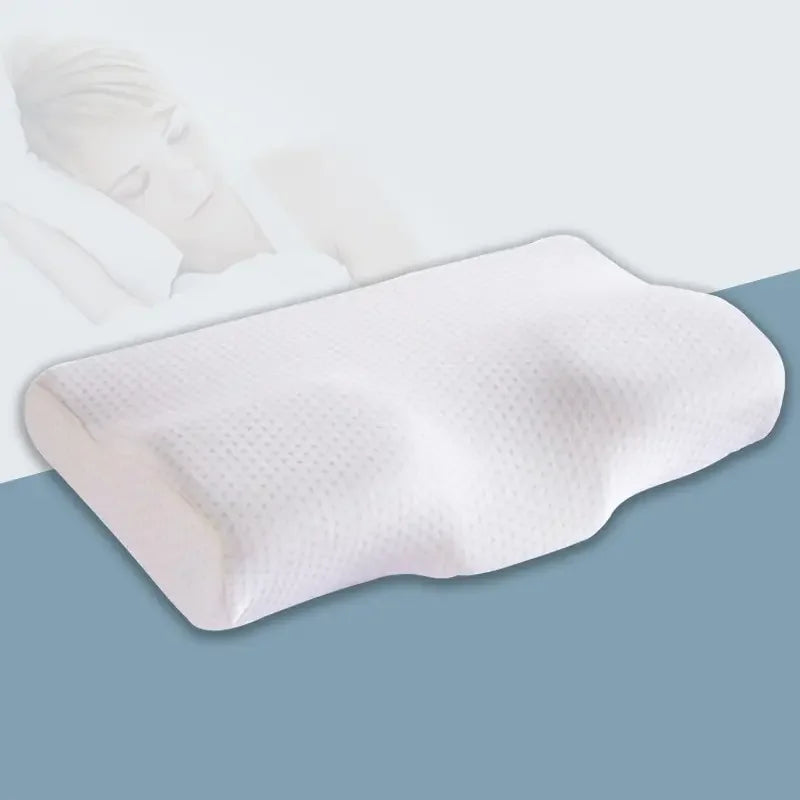 oreiller cou mousse mémoire forme papillon coton blanc texture moderne ergonomique arrondi fixations