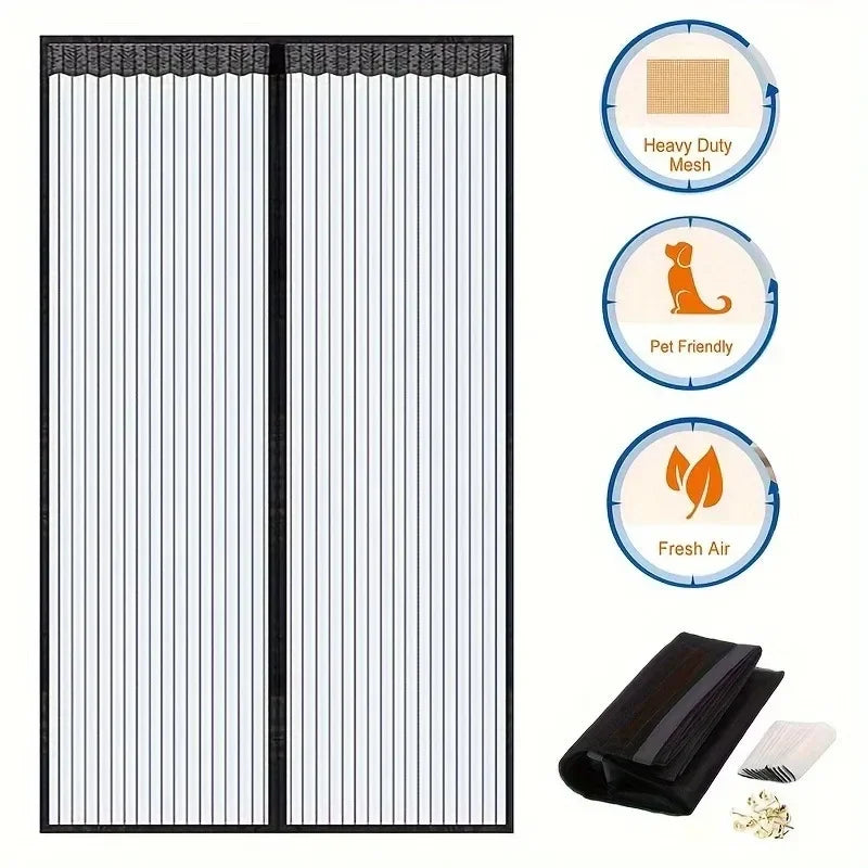 rideau porte magnétique anti moustiques noir blanc maille polyester moderne minimaliste ventilation