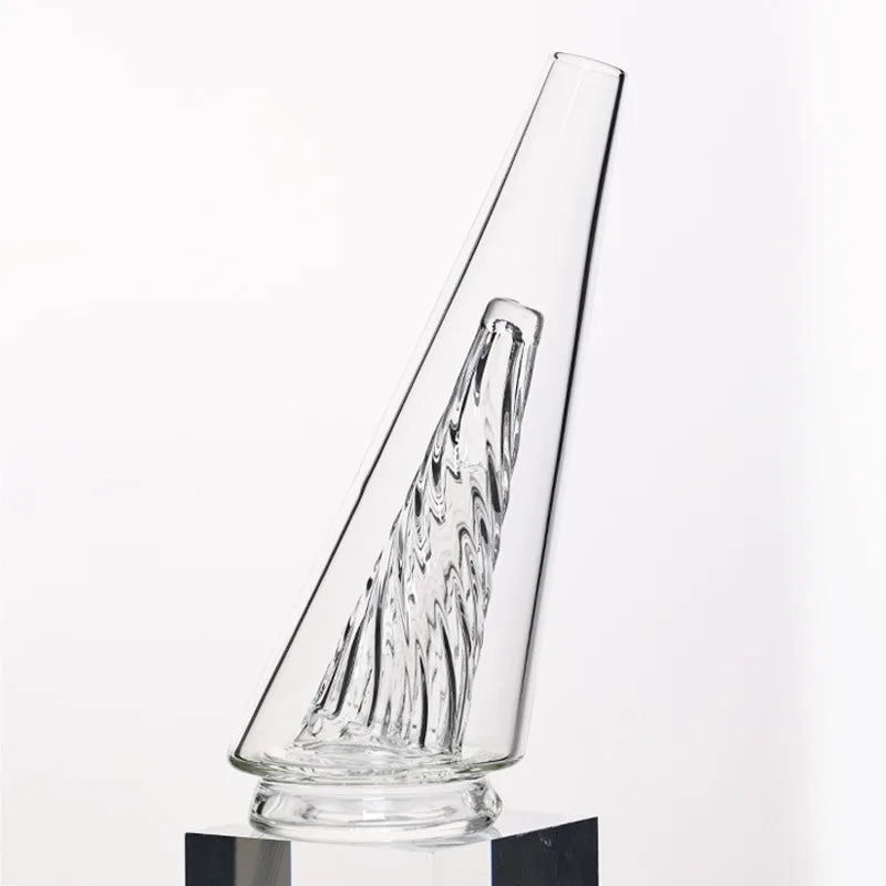 vase verre transparent moderne ondulé strié vert brun pied fleurs artificielles