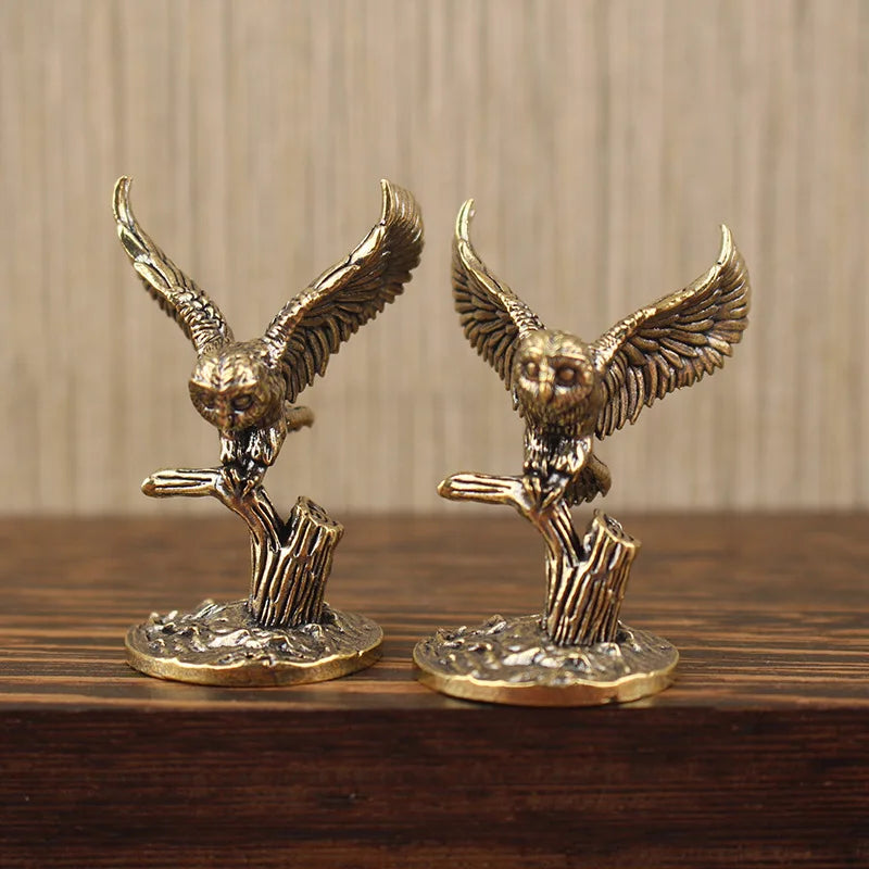 décoration maison bronze chouette figurine ornement animaux animalier tronc d'arbre plumes détaillée moderne