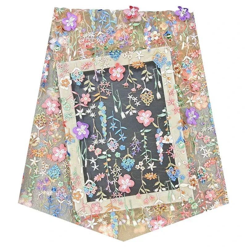 tissu brodé floral semi transparent polyester multi couleurs occasion quotidien tulle 3d embossé trame