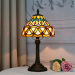 lampe table art deco multicolore motif mosaïque opacité interrupteur bouton poussoir résine base solide