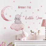 sticker mural éléphant nuage enfant illustration rose gris adhésif chambre bébé dream big little