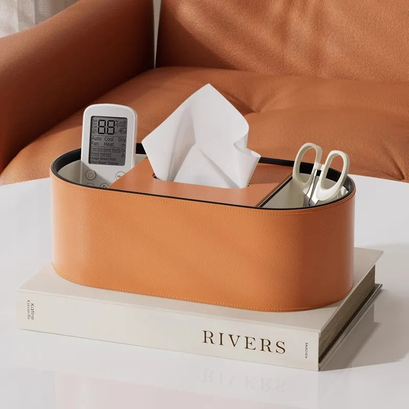 boîte mouchoirs simili cuir moderne blanc orange rangement pinceaux télécommande ciseaux ruban adhésif