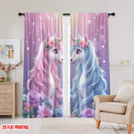 rideau licorne fleurs pastel polyester moderne rose violet blanc