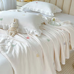 couette coton blanc motif fleurs roses été légère oreiller coussin accessoires
