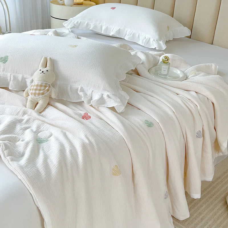 couette coton blanc motif fleurs roses été légère oreiller coussin accessoires