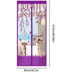 rideau porte violet bleu moderne fleurs feuilles oiseaux translucide clous dorés 90x210cm