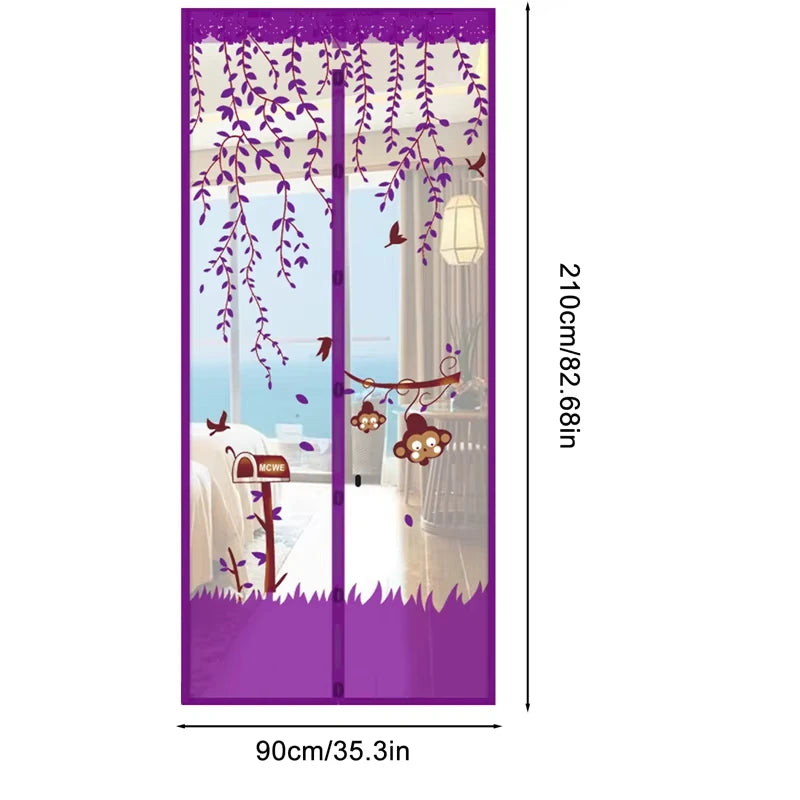 rideau porte violet bleu moderne fleurs feuilles oiseaux translucide clous dorés 90x210cm