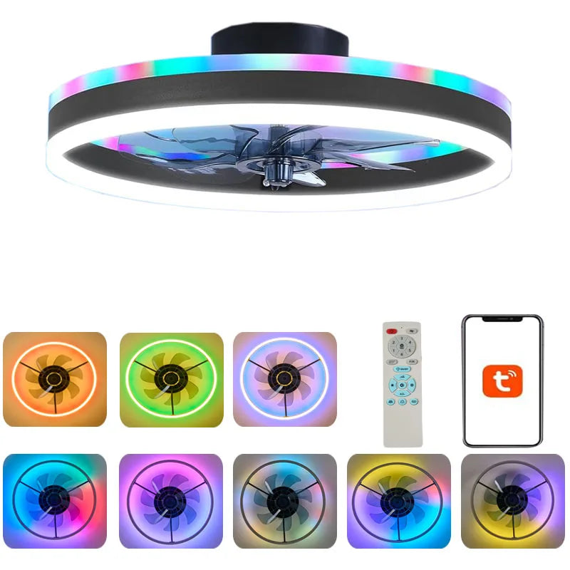 ventilateur intelligent led rvb vitesses ciel étoilé moderne télécommande app mobile