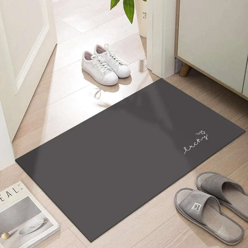 tapis d'entrée gris foncé sans motif moderne antidérapant lavable machine
