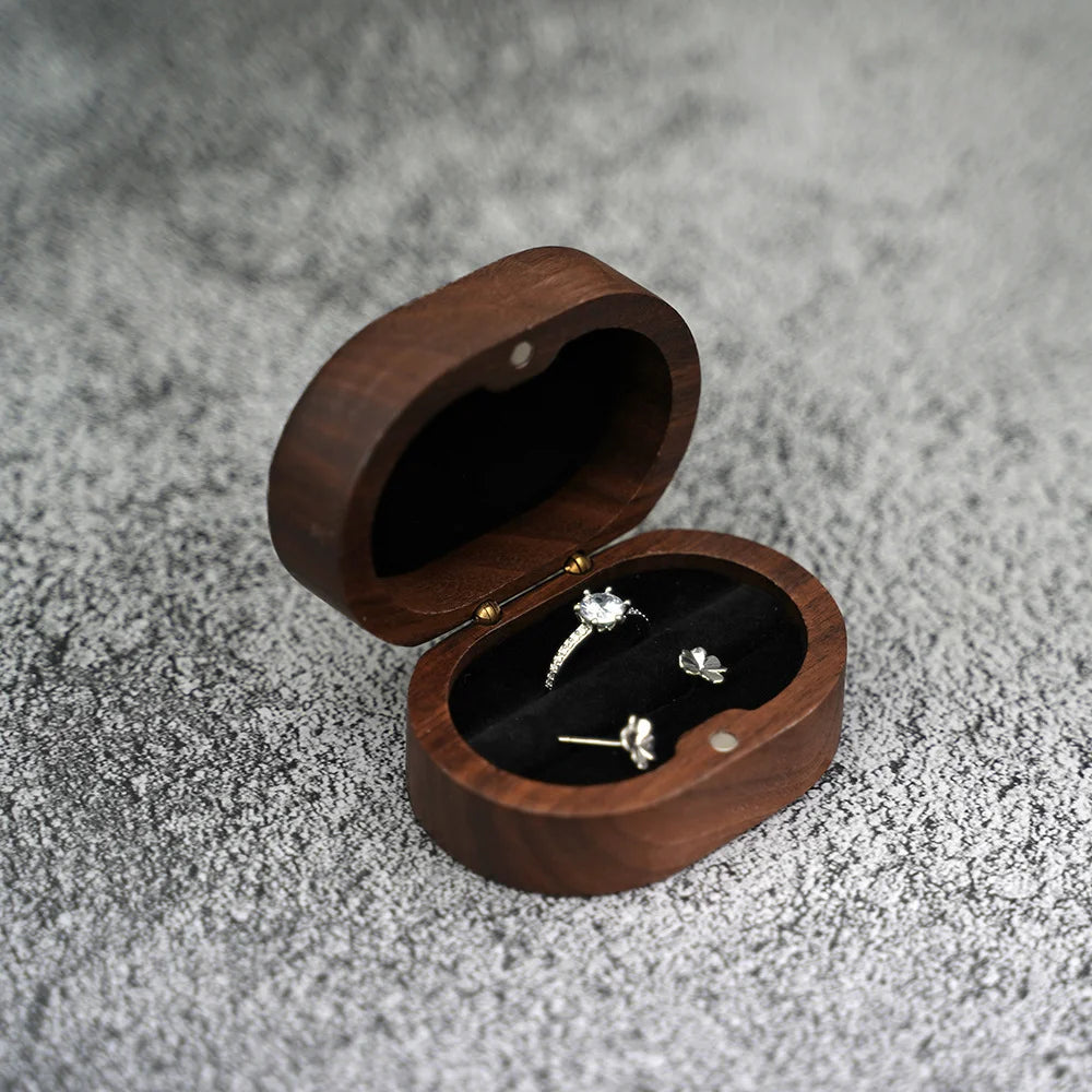 boîtes bijoux bois foncé velours intérieur magnétique classique rangement bague boucles doreilles collier anniversaire