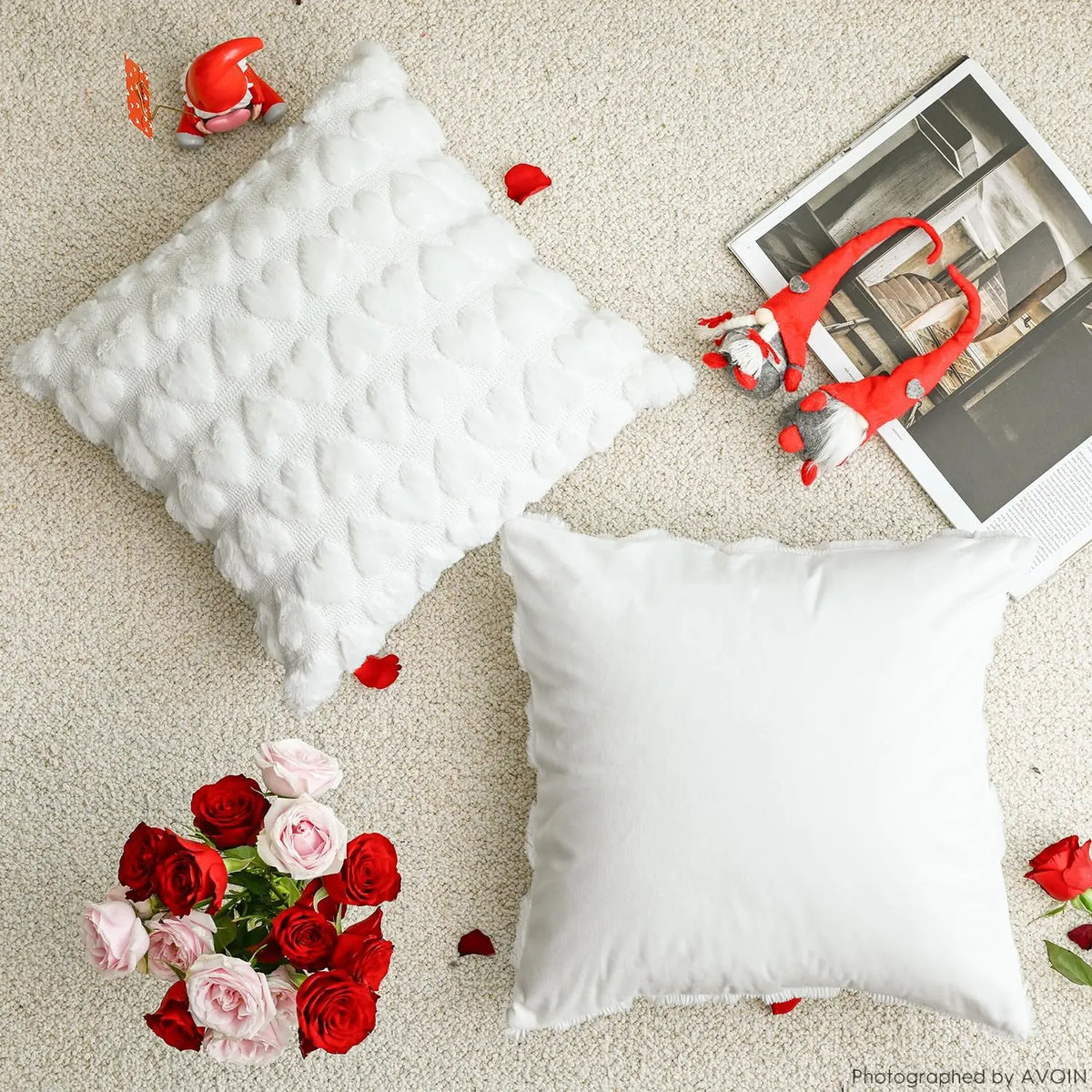 housses coussin motif cœurs polyester blanc rose rouge gris orange jaune doux confortable maison