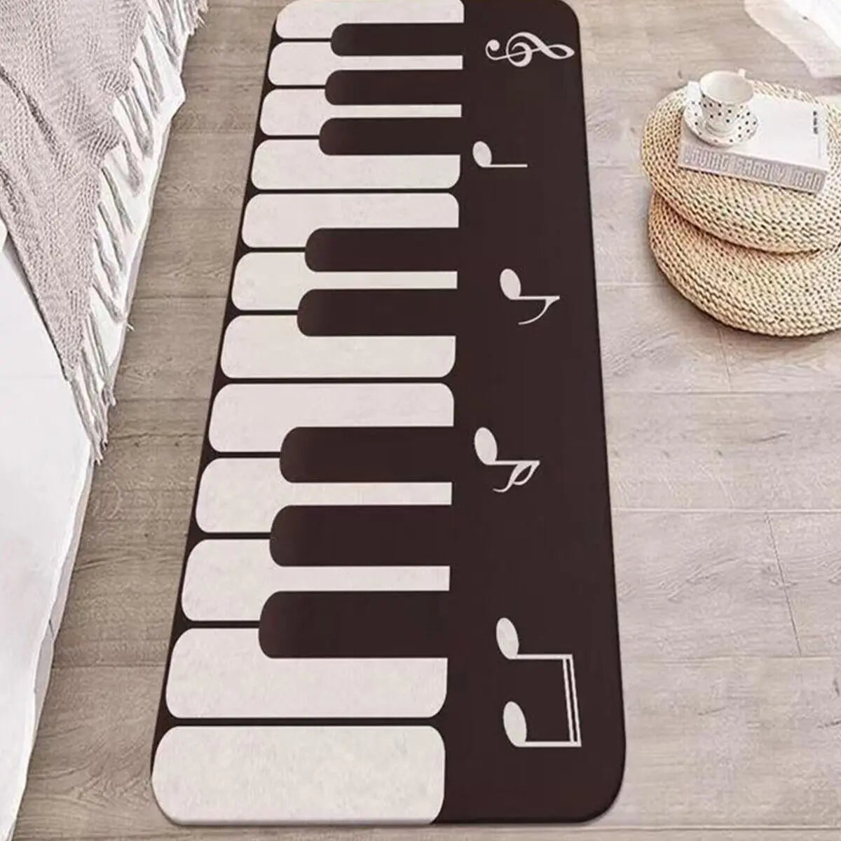 tapis noir blanc piano notes géométrique moderne chambre anti dérapant polyester 40x60 45x120 50x80