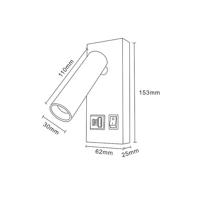 Applique murale moderne avec charge USB-C pour chambre à coucher