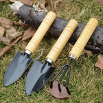 outils jardin miniature pelle grelinette noir bois clair pot fleur cactusintérieur jardinage rustic