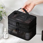 sac maquillage noir maille moderne poignée cosmétiques pinceaux maquillage rangement salle bain